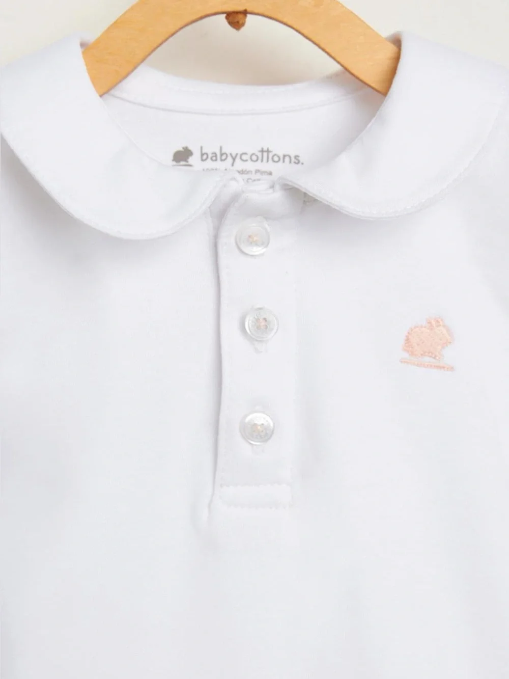 Babycottons White Pima Cotton Collared Bodysuit Bunny Logo Luxury Onesie 12M